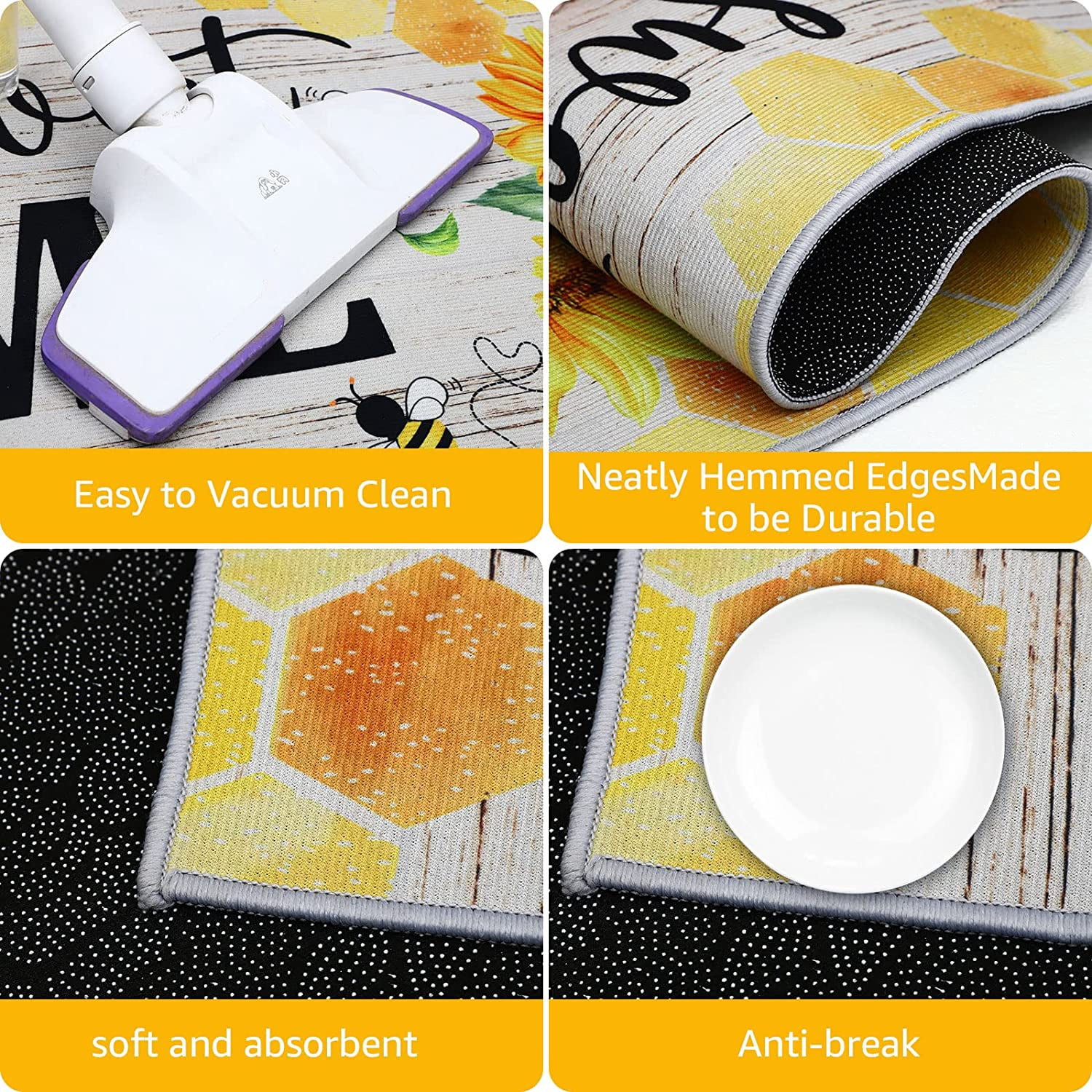 2 Pieces Sunflower Kitchen Rugs Set Kitchen Mats Non Slip Rubber Backing Area Sunflower Rug Home Sweet Home Doormat Washable Indoor Outdoor Floor Mats Country Kitchen Decor, 17 x 30, 17 x 47
