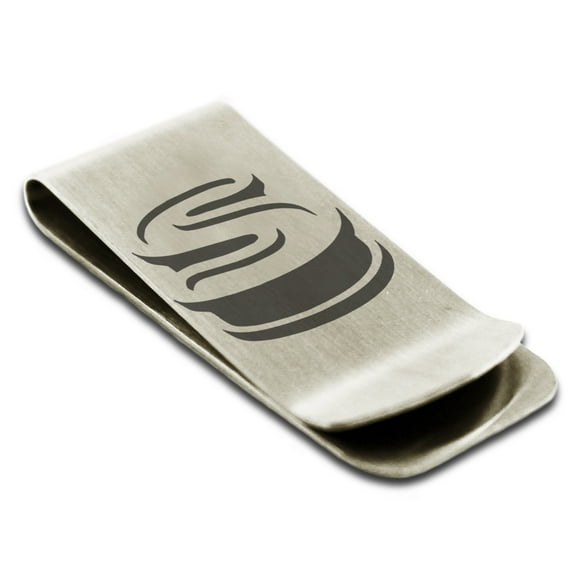 Stainless Steel Letter S Initial 3D Monogram Engraved Engraved Money Clip Credit Card Holder