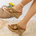 thumbnail image 4 of Rokment Womens Platform Wedge Dress Sandals 2026 Summer Trendy Casual Braided Leather Crooss Band Open Toe Chunky High Heels Slip on for Woman Gold Size 7.5, 4 of 7
