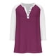 thumbnail image 4 of Cowsor Girl's Casual 3/4 Sleeve T Shirts Button V Neck Tunic Blouses Color Block Basic Tee Tops Loose Fit Summer Shirt, 4 of 6