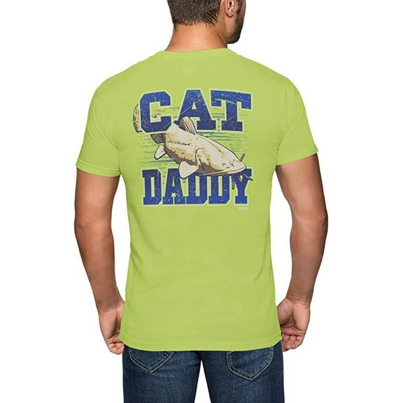 GIMMEDAT Cat Fishing Mens Shirt Cat Daddy Graphic Short Sleeve T-Shirt Dad Gift (Large) Kiwi Green