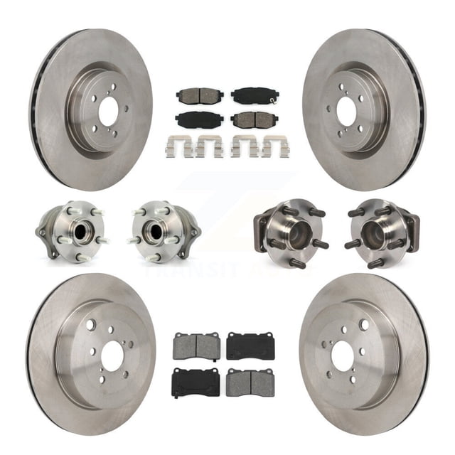 Transit Auto Front Rear Hub Bearings Assembly Disc Brake Rotors and Semi-Metallic Pads Kit (10Pc) for Car 2017 Subaru BRZ Base with Brembo Brakes - Left Right Side (Driver Passenger) KBB-130223