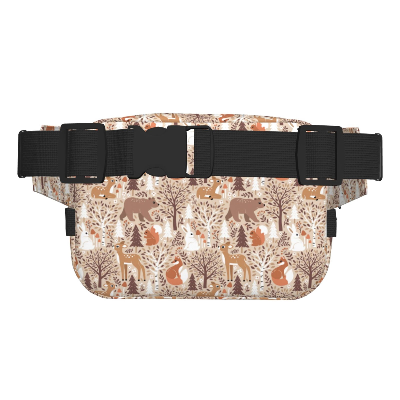 Hirioo Woodland Animals in Neutral Tones for Double Layer Waist Bag Adjustable Fanny Pack For Travel Running Hiking