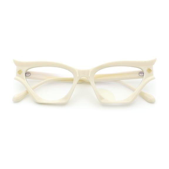 Vintage Golden Era Narrow Cat Eye Luxury Chic Plastic Sunglasses Ivory - Clear