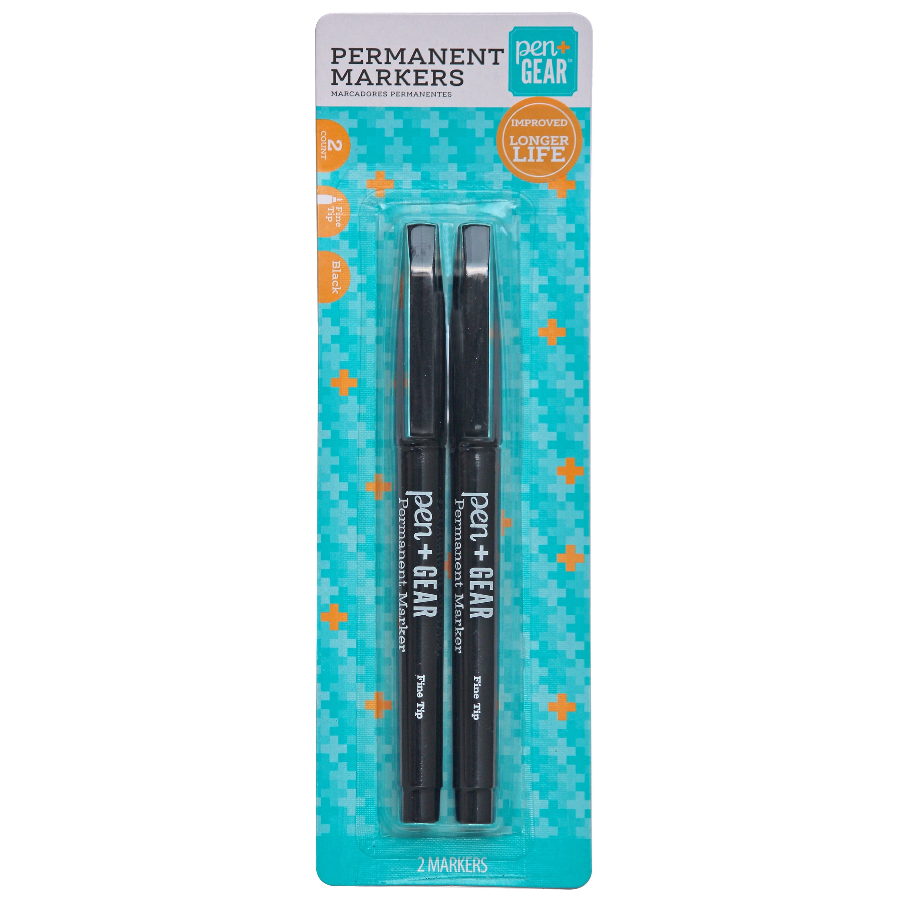 Pen+Gear Permanent Markers, Fine Point, Black Color, 2 Count