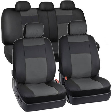 BDK 2-Tone PU Leather Car Seat Covers Split Bench Side Airbag Safe with 5