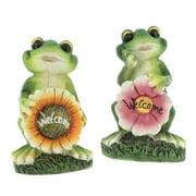The Bridge Collection "Welcome" Garden Frog Figurines - Set of 2 - Flower Frog Decoration for Spring, Summer Home Garden Decor