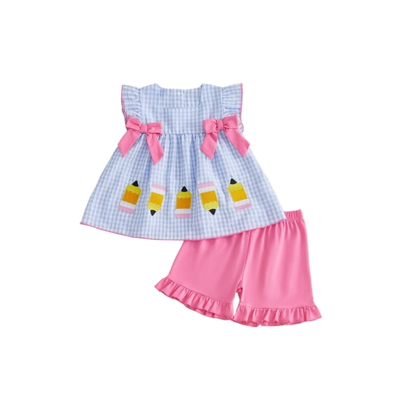 Caoirhny Kids Toddler Girl Back to School Clothes Set 2T 3T 4T 5T 6T 7T Sleeveless Plaid Print Ruffle Tops Shorts Outfits