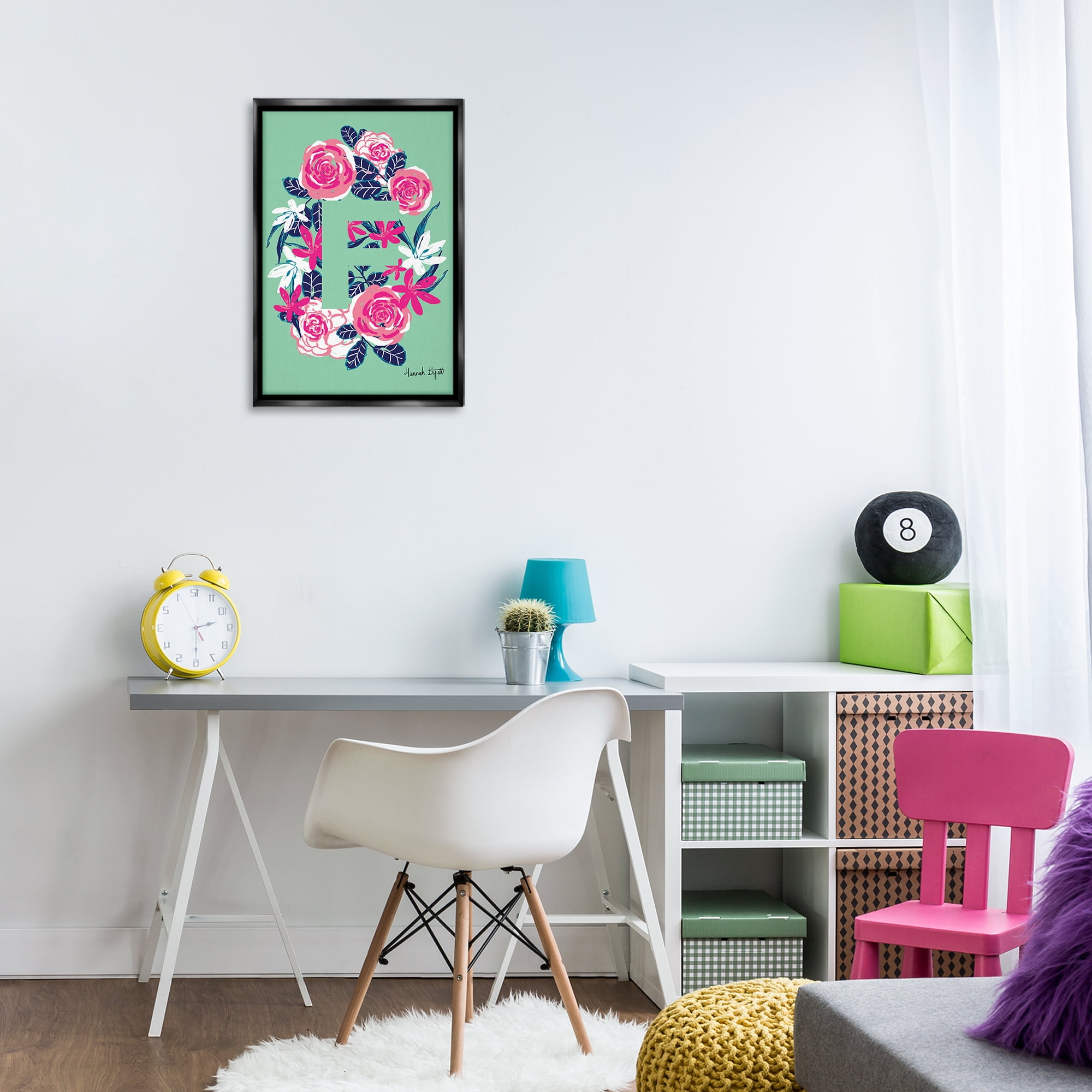 Stupell Industries Floral Bloom Letter F Botanical & Floral Painting Black Floater Framed Art Print Wall Art, 17 x 25