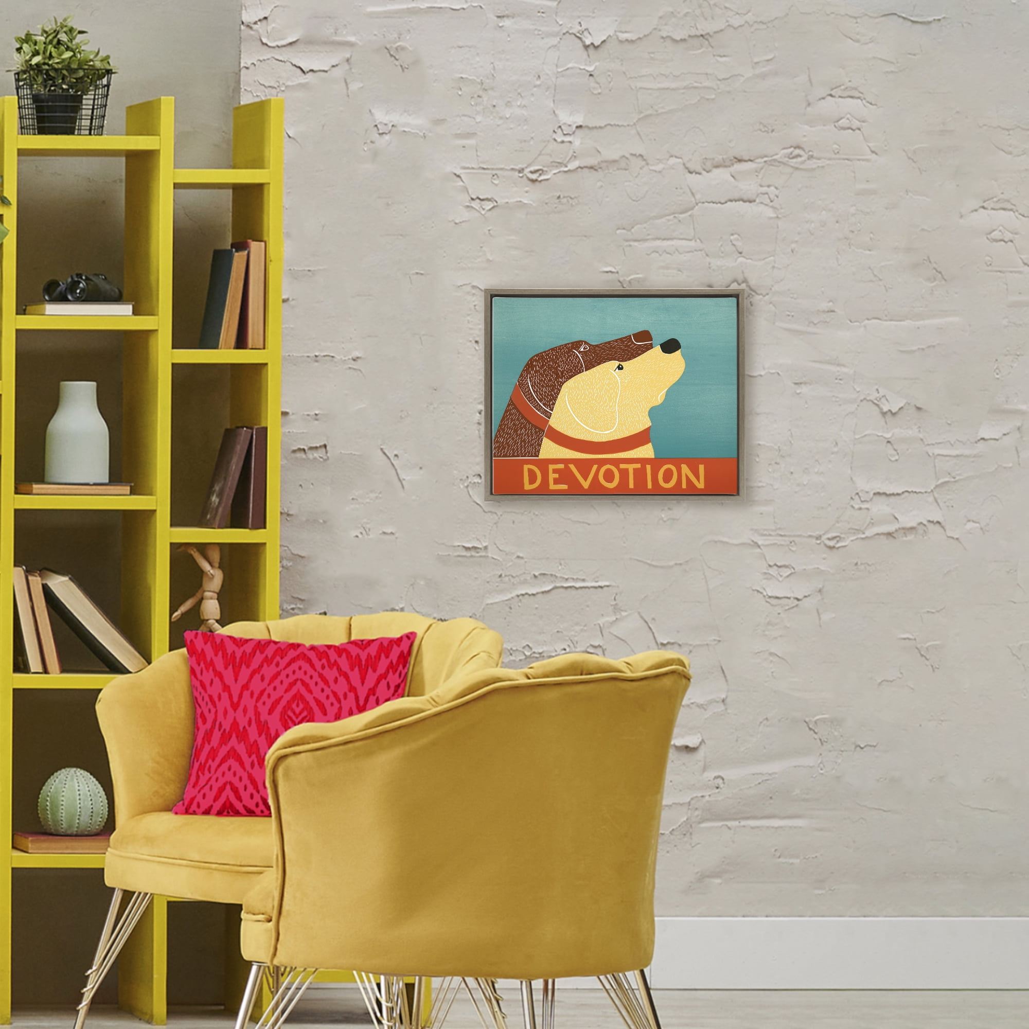 Devotion Dog Duo Brown Framed Floater Canvas Wall Art, design by Stephen Huneck