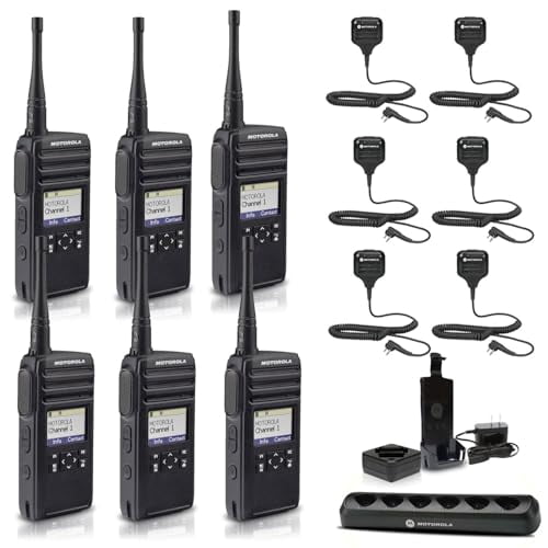 Motorola DTR700 Digital 2-Way Radio (50 Channels) (DTR700) + Multi-Unit Charger + 6 x HKLN4606 Remote Speaker Mic (6-Pack)