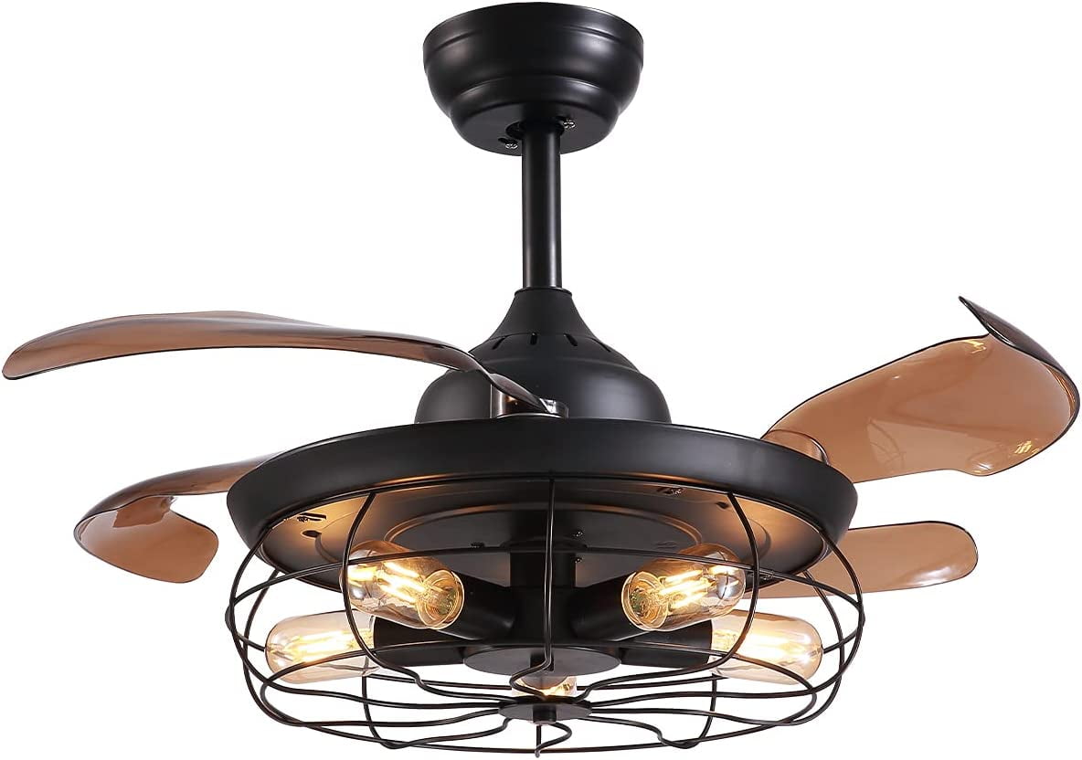 GOODQQQ Caged Bladeless Ceiling Fan with Lights Remote Control Rustic