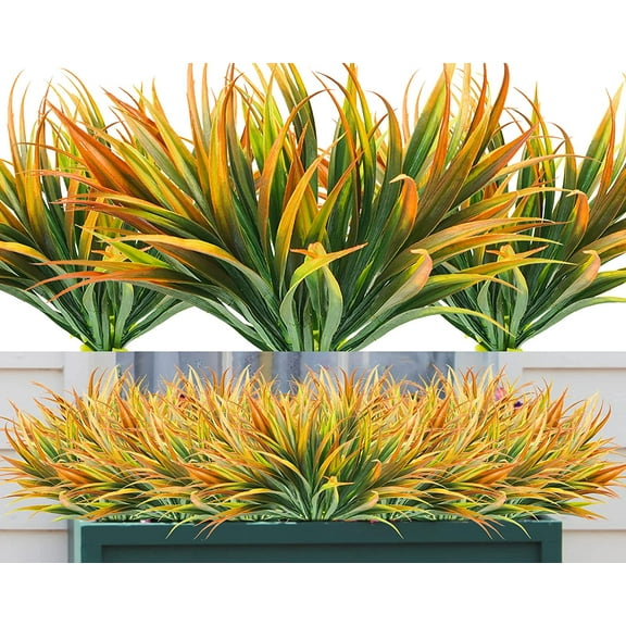 Sinhoon Artificial Fake Grass,12PCS Outdoor Faux Grasses Plastic Plants Greenery UV Resistant for Outside Home Windowbox Garden Office Patio Hanging Planter Front Porch Fall Décor (Yellow)
