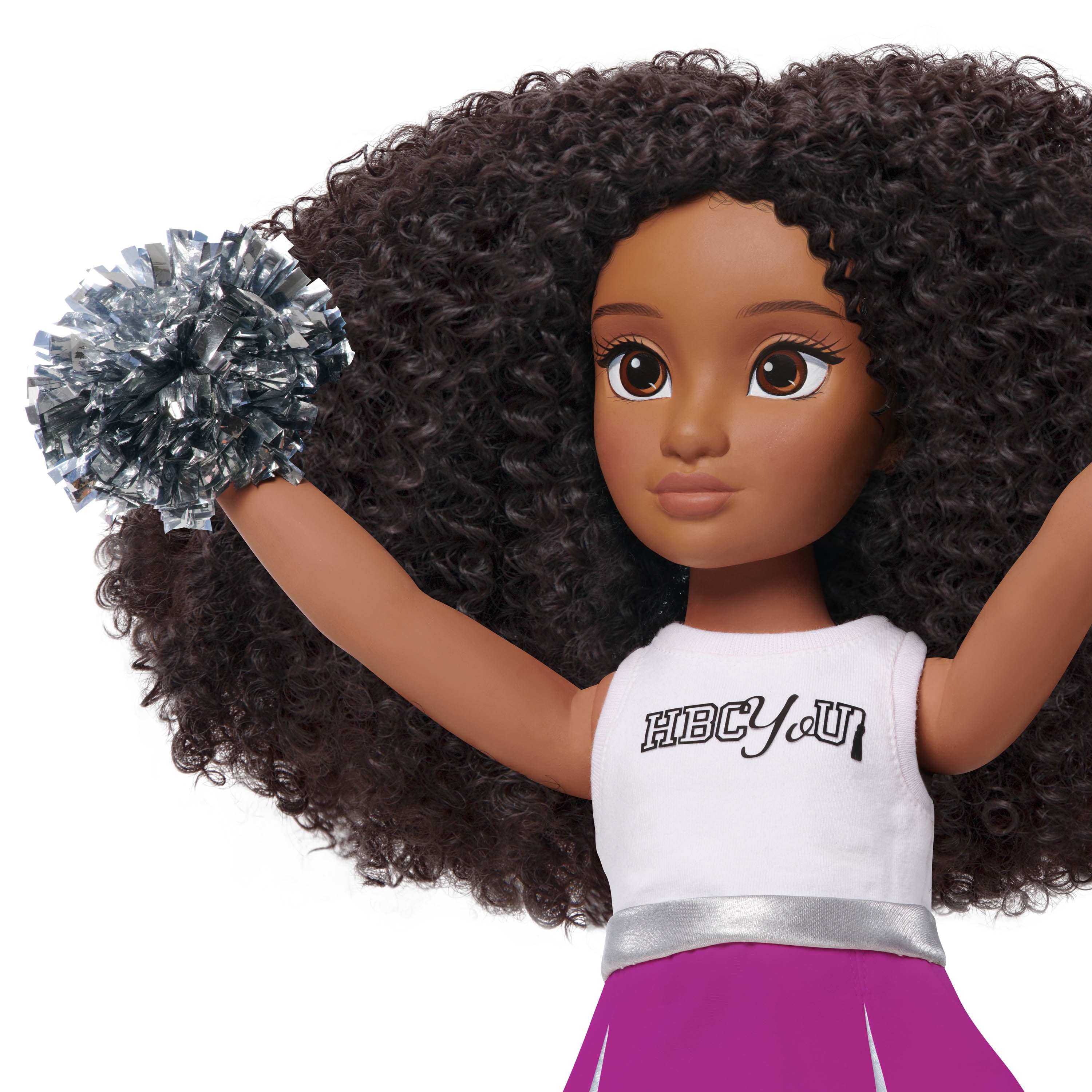 HBCyoU Cheer Captain Alyssa 18-inch Doll & Accessories, Curly Hair, Medium Brown Skin Tone