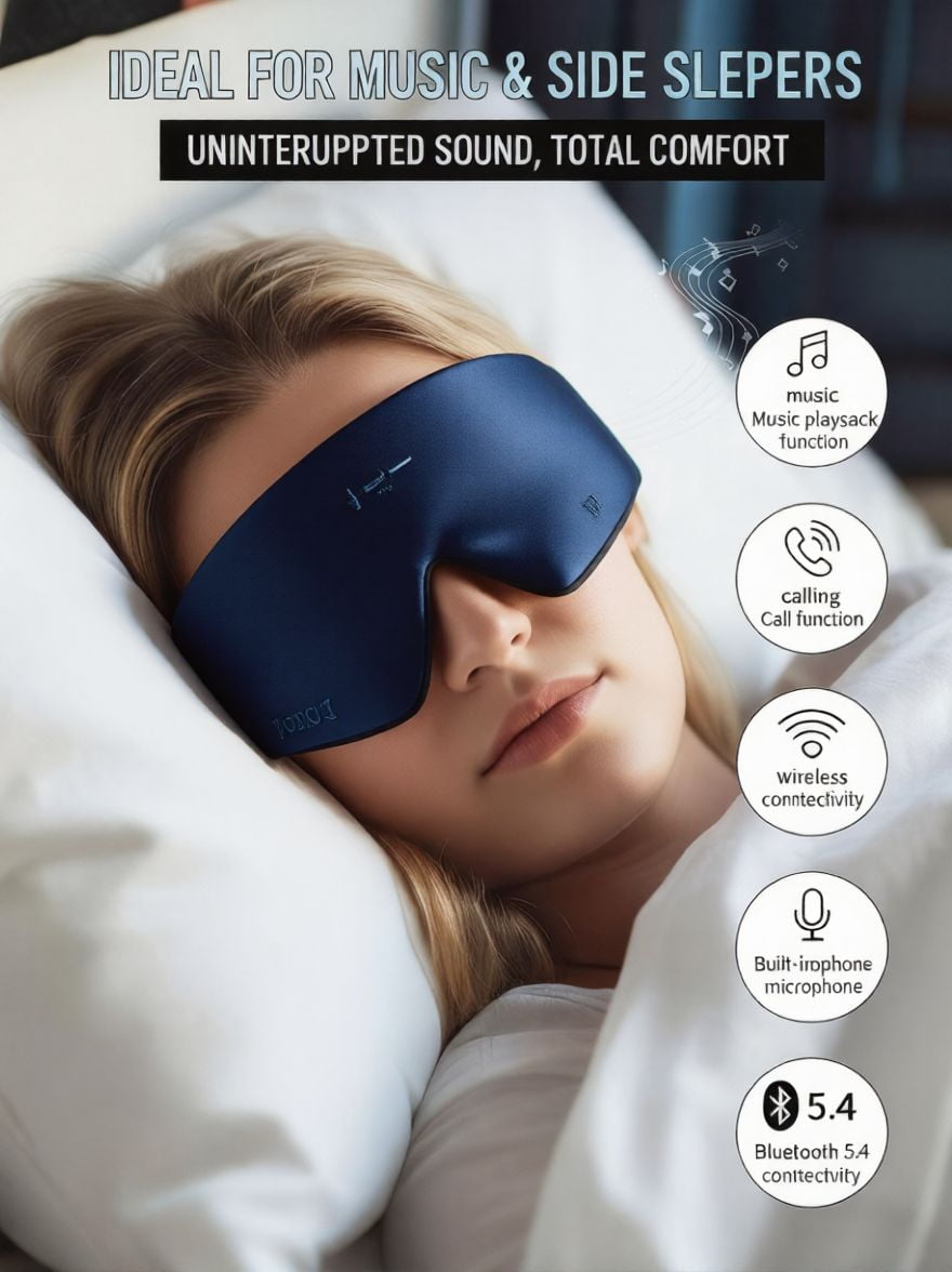 FACEMOON Wireless Bluetooth 5.2 Sleep Mask Headphones 3D Eye Mask Light Blocking Timer 14 Hours Battery