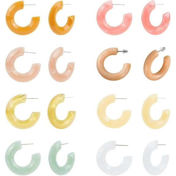 8 Pairs Resin Hoop Earrings Color Acrylic Trendy Summer Earrings Fashion Earrings Party Gifts Jewelry for Women On Christmas Day Birthday Valentine's Day