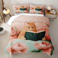 thumbnail image 2 of Erosebridal Cartoon Cat Twin Quilt Set, Pink Watercolor Flower Twin Coverlet Set, 2pcs 1 Quilt and 1 Pillowcase, 2 of 7
