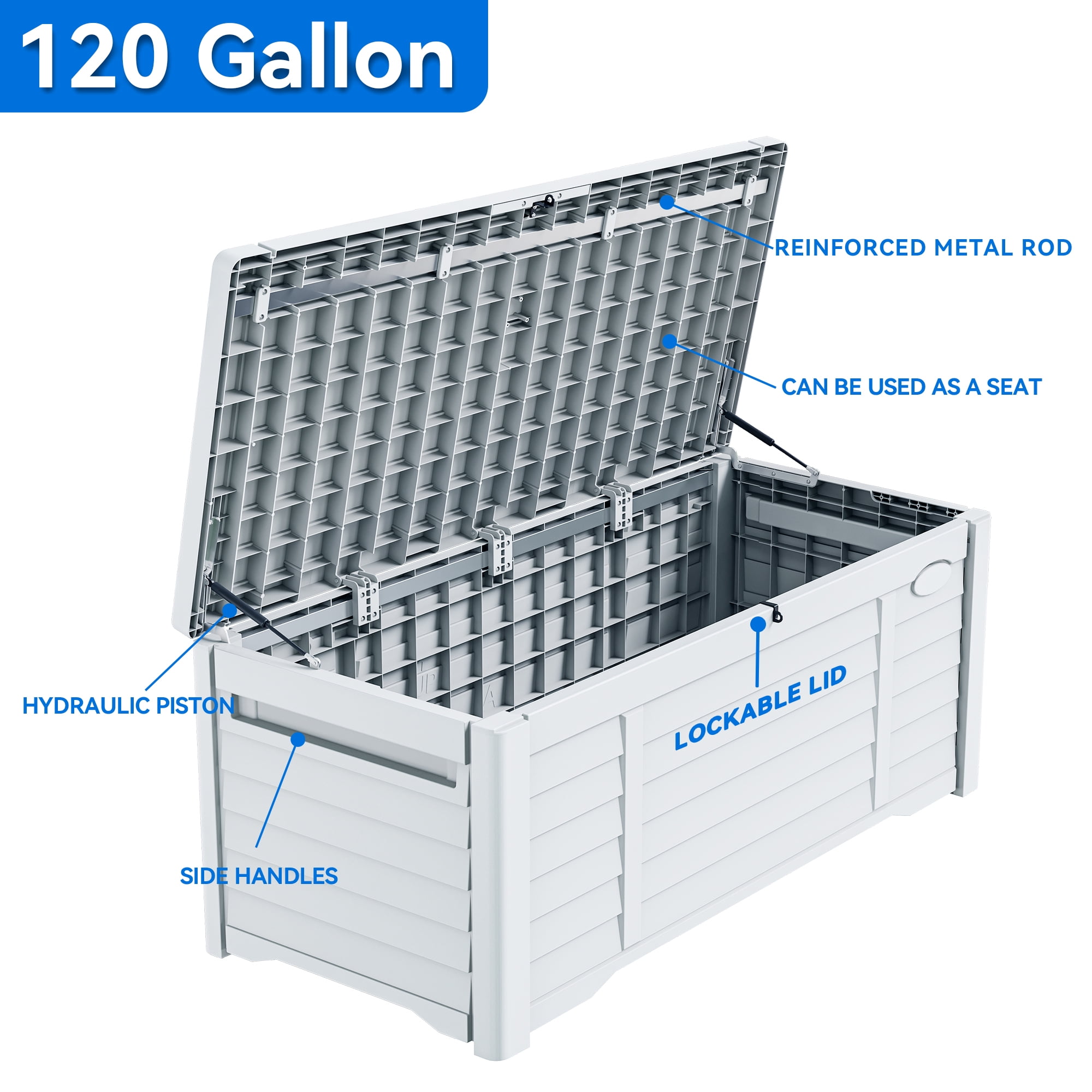 Dextrus 120 Gallon Outdoor Waterproof Deck Box for Cushions, Tools & Pool Accessories