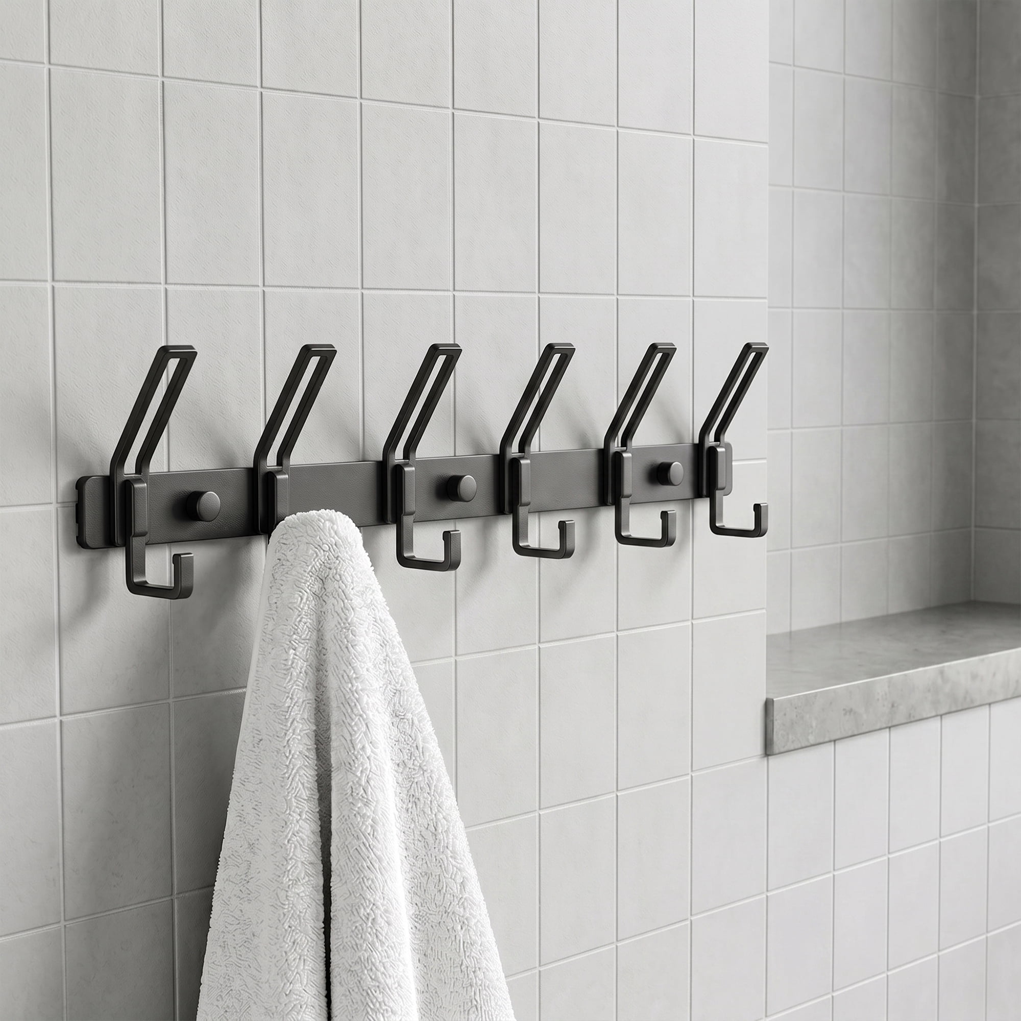 Unique Bargains Wall Mount Coat Rack Hook for Bathroom Organization Black 7 Hooks