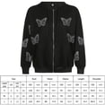 thumbnail image 4 of Negro L 2021 otoño mujer mariposa caliente diamante costura contraste Color con capucha cremallera sudadera chaqueta Casual, 4 of 8