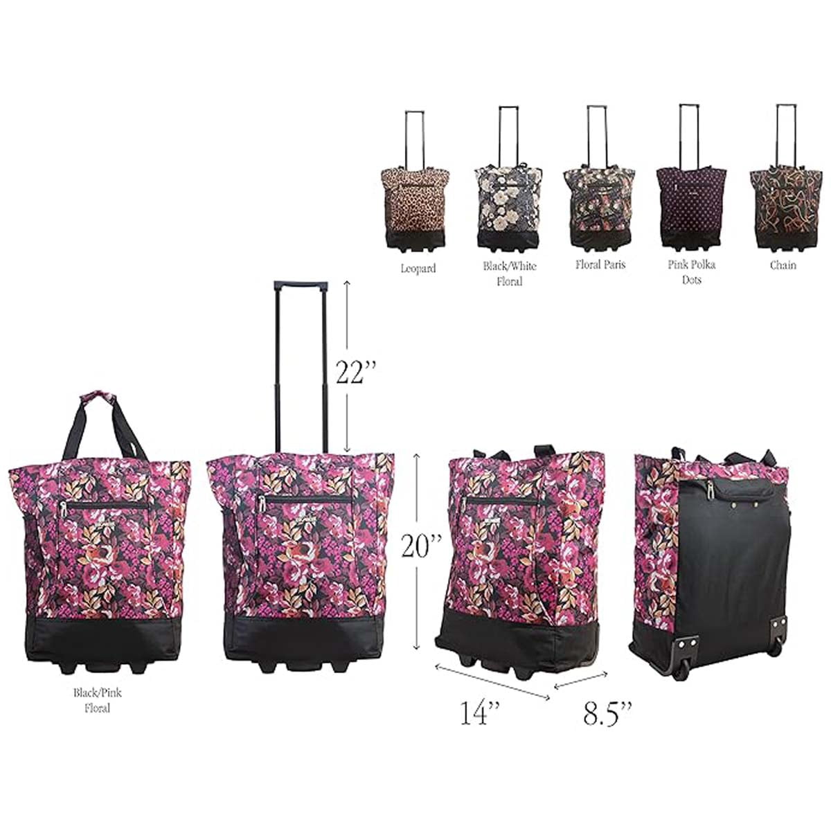 20" Carry-on Rolling Luggage Bag,Print Shopping Bag Tote with Wheels,Portable Grocery Trolley Bag for Short Trips,Beach & Daily Use,Butterfly Flower - TF023