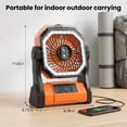 thumbnail image 5 of DAYBETTER 3-in-1 Portable Camping Misting Fan, 10000mAh Rechargeable Battery, 350mL Water Tank, 4-Speed Tent Fan with LED Light & Power Bank for Patio, Beach, Outdoor, Orange, 5 of 7