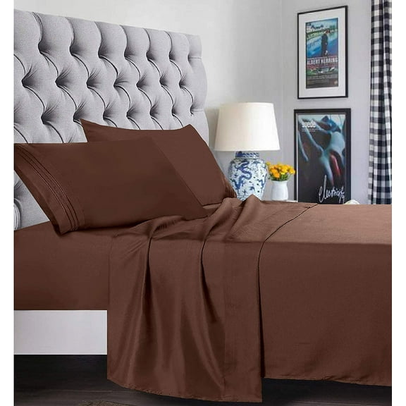 Holiday Gift 1500 Series Bed Sheet set- - Queen Chocolate Brown