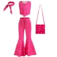 thumbnail image 2 of Película Margot Robbie Barbie disfraz de Cosplay rosa estrellado chaleco Top pantalones bufanda traje para niños niñas fiesta de cumpleaños vestido a cuadros rosa, 2 of 5