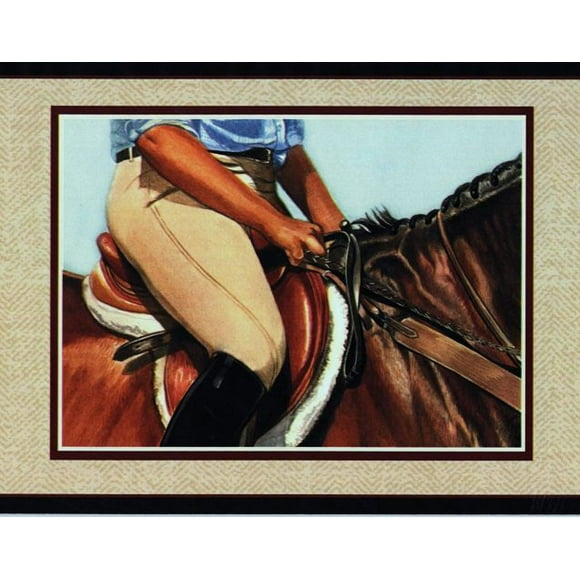 Concord Wallcoverings Wallpaper Border Equestrian Sports Pattern Jockeys Horses Harness Clothes for Racetrack Cottage, Brown Black Cream Blue White, 6.25 Inches by 15 Feet HJ6700BD