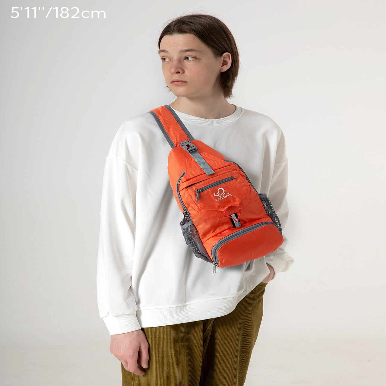 WATERFLY Unisex Small Packable Hiking Travel Sling Cross-Body Shoulder Chest Bag,Orange