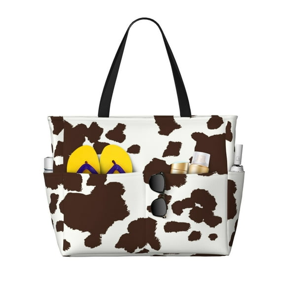 Kuqiui Brown Cow Print Beach Pool Bags Tote for Women Ladies Large Gym Tote Carry On Bag for Weekender Travel Waterproof