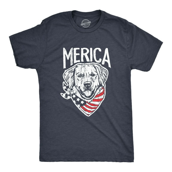 Mens Merica Dog T Shirt Funny USA Flag Bandana Pet Puppy Lover Tee Graphic Tees
