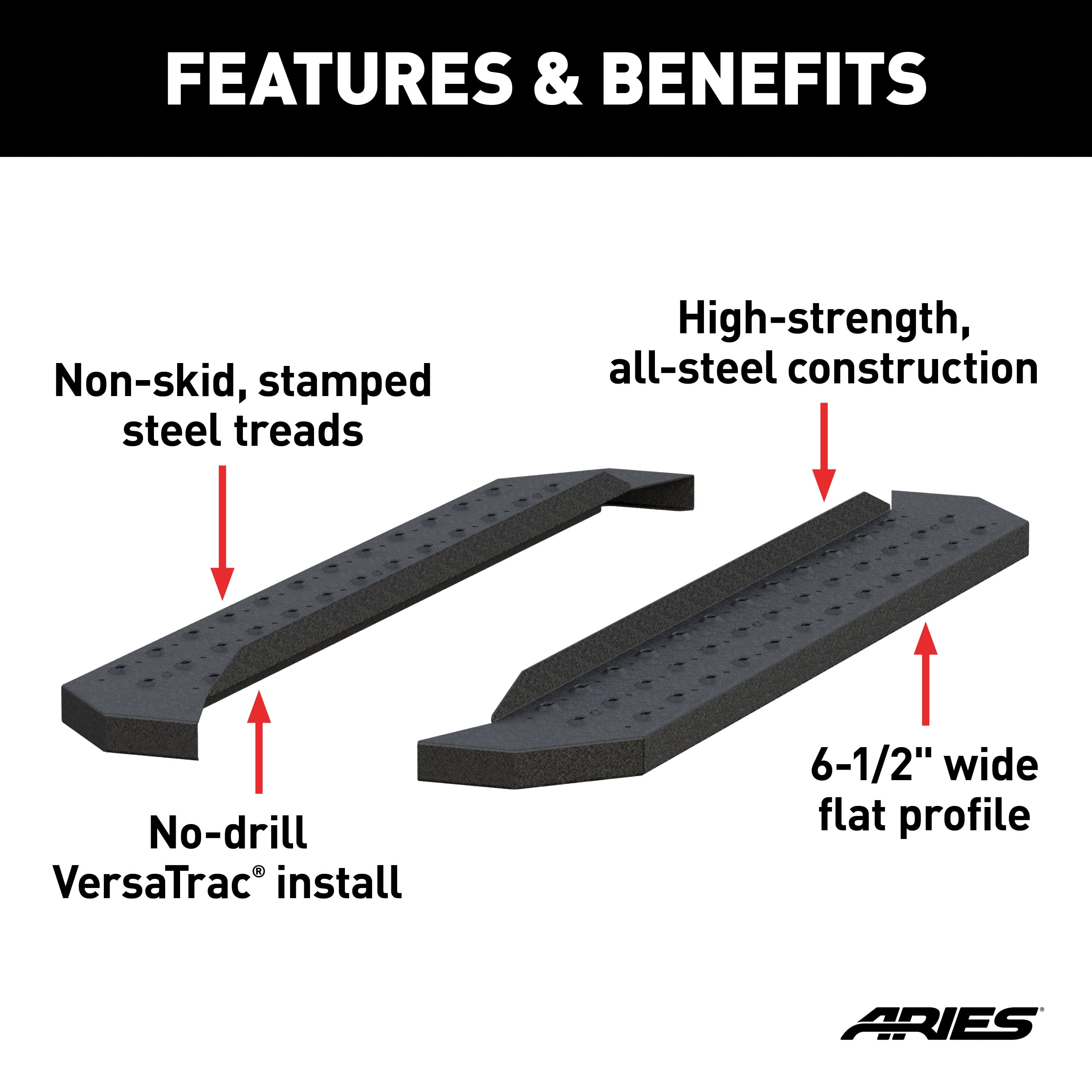 RidgeStep 6-1/2" x 53" Black Steel Running Boards (No Brackets) Fits select: 2015-2018 CHEVROLET SILVERADO K1500 LT, 2014 CHEVROLET SILVERADO K1500