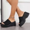 thumbnail image 3 of Rokment Womens Platform Dress Slides Sandals Beach Summer Trendy Casual Stretchy Square Open Toe Chunky Wedge High Heels Comfortable Walking Slip on Black Size 6, 3 of 6