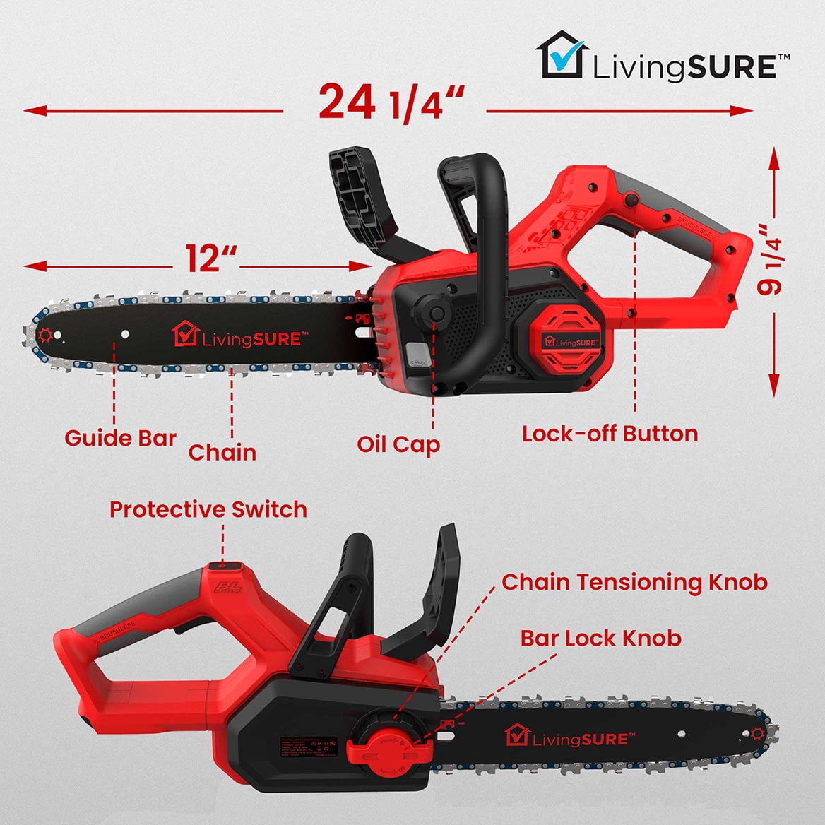 12" Cordless Chainsaw by LivingSURE