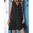 thumbnail image 4 of Women'S V Neck Solid Color Loose Sleeveless Dress Fashion Casual Summer Maxi Beach Gown Black 5XL, 4 of 10