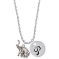 thumbnail image 1 of Delight Jewelry Silvertone Elephant with Baby Silvertone Script Initial Disc - P - Charm Necklace, 20"+3", 1 of 4