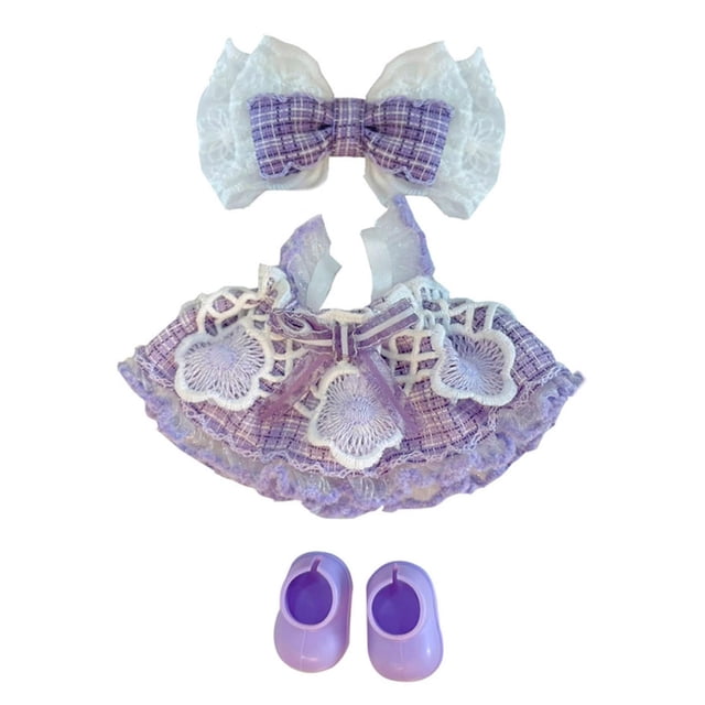 Set de ropa de muñeca para muñeca de 17 cm, traje de princesa morada, 3 piezas
