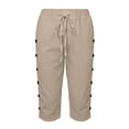 thumbnail image 5 of Kinrui Womens White Linen Capris Lightweight Summer Casual Beach Crop Trousers Khaki XL, 5 of 8
