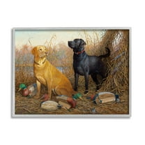Stupell Industries Hunting Dogs with Decoys Animals & Insects Painting Gray Framed Art Print Wall Art, 30 x 24