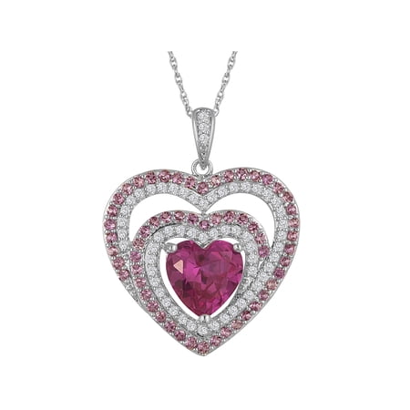 Believe by Brilliance Sterling Silver Plated Simulated Pink Sapphire with CZ Accents Heart Pendant, 18