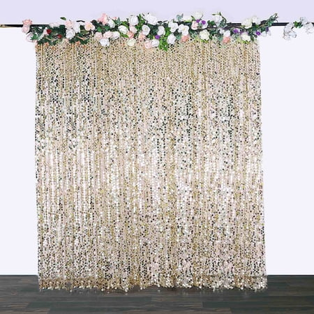 Efavormart 8ft x 8ft Champagne Big Payette Sequin Curtains Photo Booth Backdrop with Rod Pocket Photo Booth Backdrops Photography Background Drapes for Birthday Wedding Party