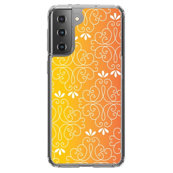 DistinctInk Clear Hybrid Case for Samsung Galaxy S21 Plus (6.7" Screen) - Yellow Orange Red Gradient - Tempered Glass Back