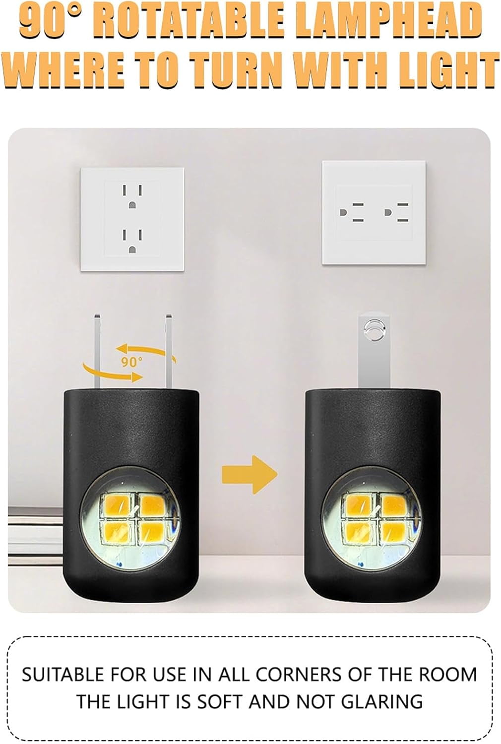LED Wall Socket Night Light, 6-Pack Dusk to Dawn Sensor NightLight, 0.5W Warm White Plug-in Outlet Light for Bedroom, Hallway, Nursery