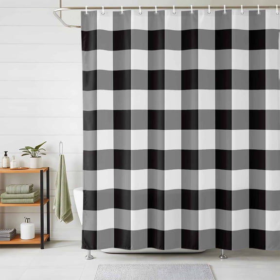 Shower Curtains for Bathroom, Black and White Checkered Waterproof Fabric Shower Curtain, Farmhouse Buffalo Plaid Decorative Bathroom Curtain for Bathtub, 66"x72", No Hooks Included