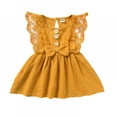 thumbnail image 1 of Été Bébé Fille Coton Lin Robe Sans Manches Dentelle-Bords Casual Robe de Soleil Robe d'Arc, 1 of 7