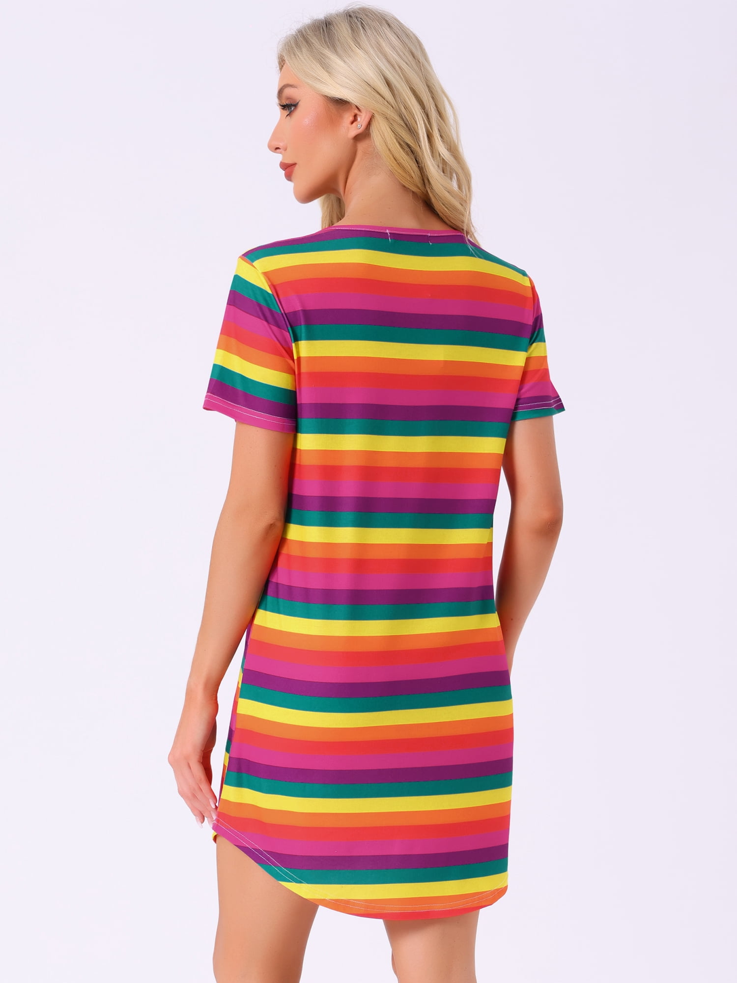 DARING DIVA Women's Colorful Striped Short Sleeve Nightgown XL Hot Pink