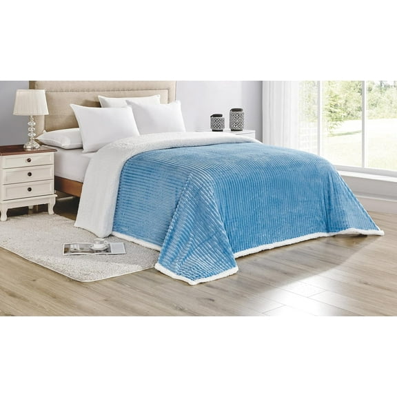 Faith, Hope, Love Home Décor King Size Corduroy Oversized Sherpa Blankets (108" x 90") - Light Blue