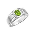 thumbnail image 3 of RYLOS Men's Rings Sterling Silver Classic 7X5MM Oval Gemstone & Diamond Ring Peridot August Birthstone Rings For Men, Silver Rings, Size 9, 3 of 7