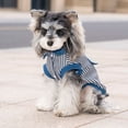 thumbnail image 4 of Striped Denim Dog Shirt with Built in D Ring for Leash Attachment, Cute Bear Embroidery Pet Vest Costume for Cats Small Medium Dogs, Lightweight Summer Outdoor Walking Vest Apparel, 4 of 8